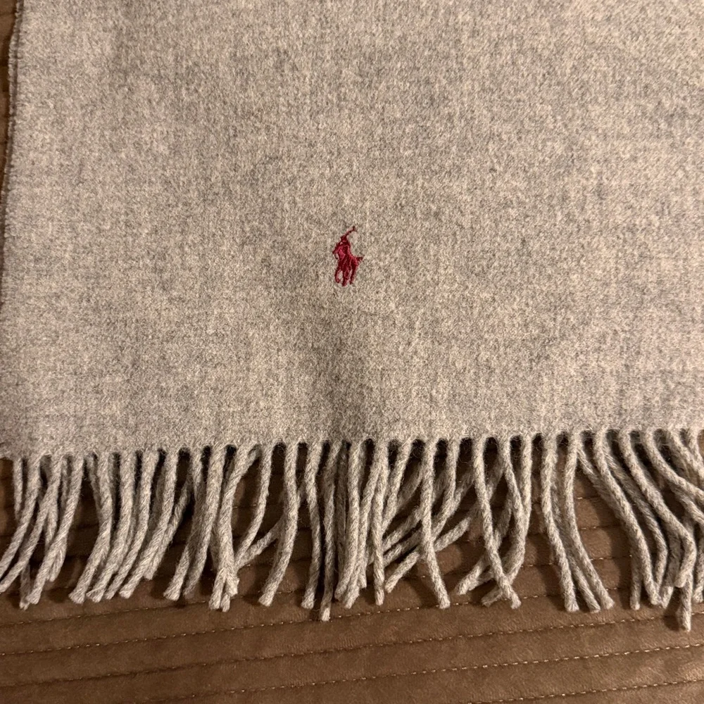 Polo Ralph Lauren Gray Flannel Lambswool Fringed Scarf
